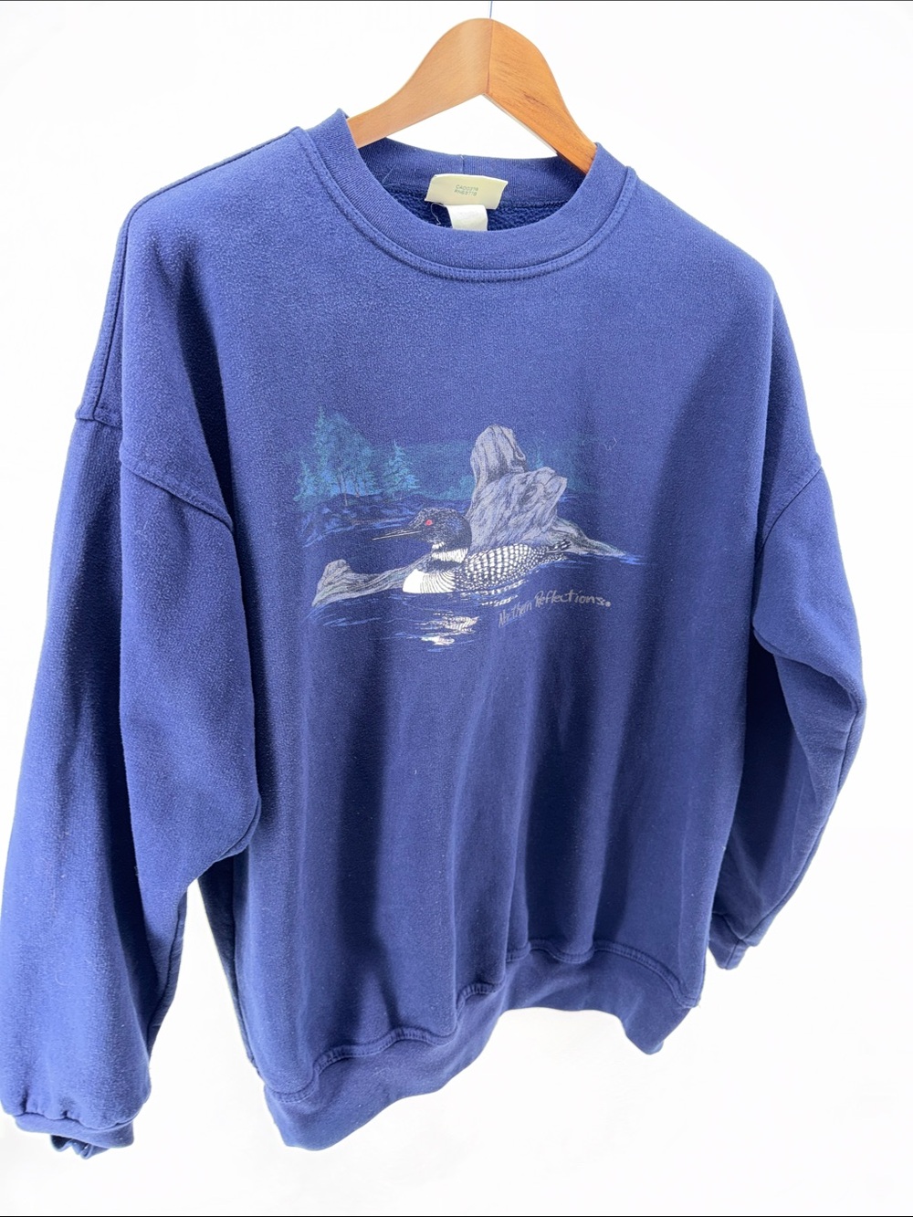 Northern Reflections Blue Crewneck Sweater with Loon Graphic
